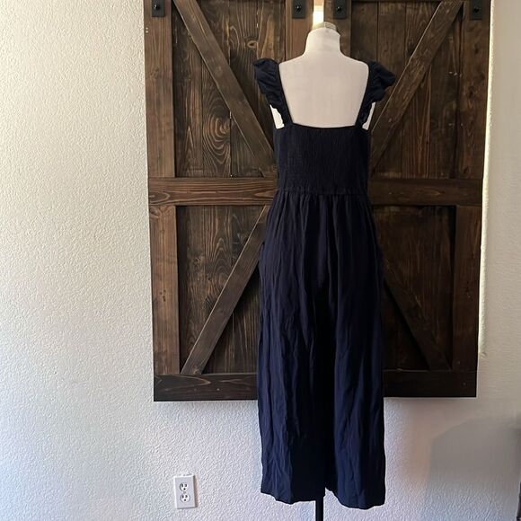 Boho Ruffle Strap Navy Jumpsuit With Pockets - Picture 6 of 13